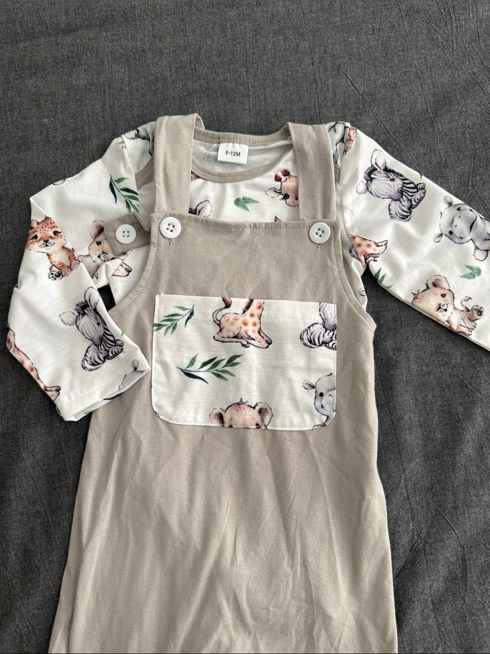 Neutral Animal Print Baby Overalls Set - Beige and Cream